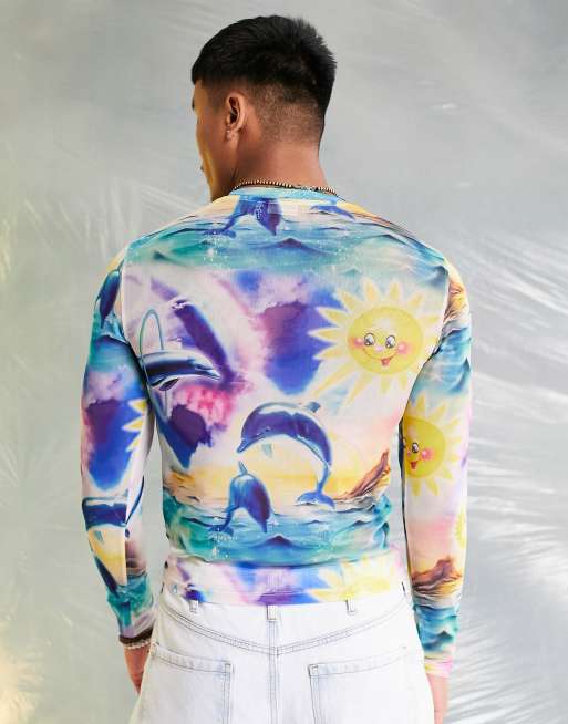 ASOS DESIGN - T-shirt moulant à manches longues en tulle imprimé, 2 de 4