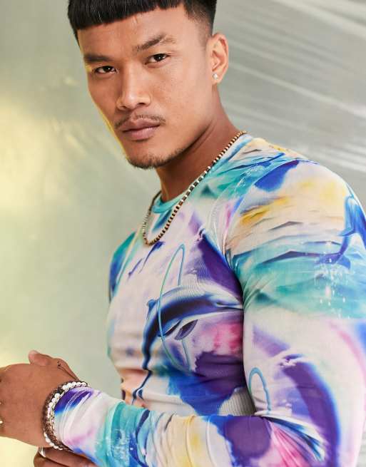 ASOS DESIGN - T-shirt moulant à manches longues en tulle imprimé, 3 de 4