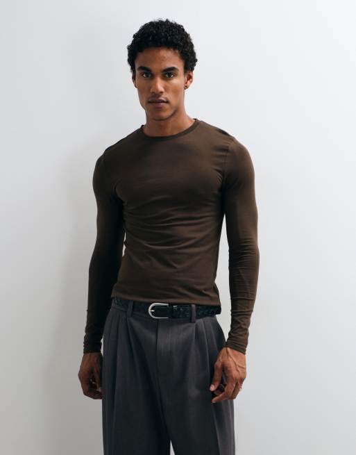ASOS DESIGN t-shirt moulant à manches longues marron, 4 de 8