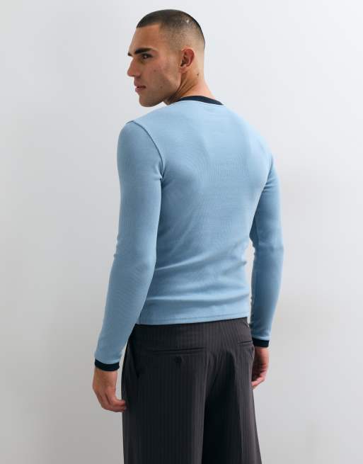 ASOS DESIGN t-shirt moulant à manches longues style ringer bleu clair, 5 de 5