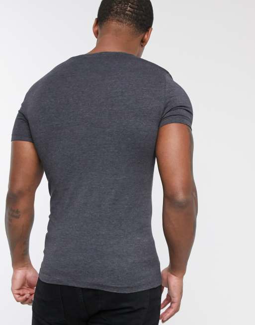 ASOS DESIGN - T-shirt moulant avec col en V profond - Anthracite chiné, 2 de 4
