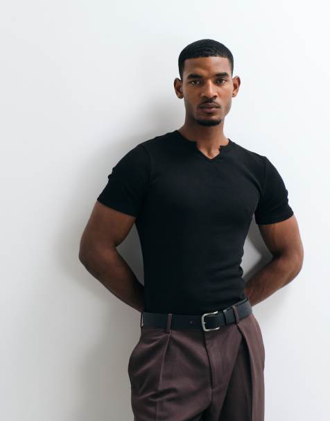 ASOS DESIGN t-shirt moulant avec col fendu noir - view 1