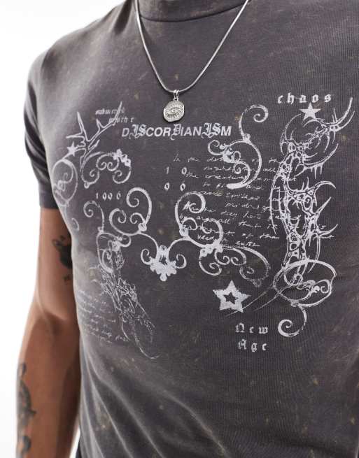 ASOS DESIGN - T-shirt moulant avec imprimé grunge sur l'avant - Noir, 2 de 4