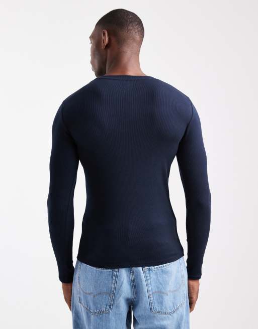 ASOS DESIGN - T-shirt moulant basique à manches longues - Bleu marine, 3 de 5