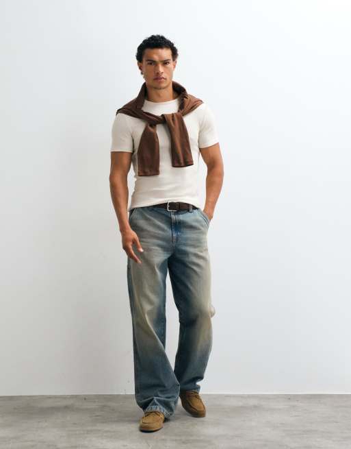 ASOS DESIGN - T-shirt moulant basique en tissu côtelé - Beige, 2 de 10