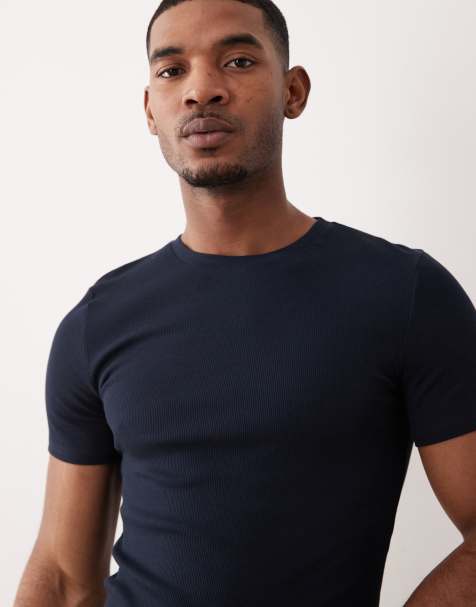 ASOS DESIGN - T-shirt moulant basique en tissu côtelé - Bleu marine - view 1