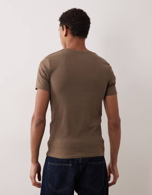 ASOS DESIGN - T-shirt moulant basique en tissu côtelé - Marron  , 3 de 5