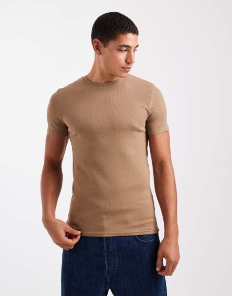 ASOS DESIGN - T-shirt moulant basique en tissu côtelé - Marron - view 1