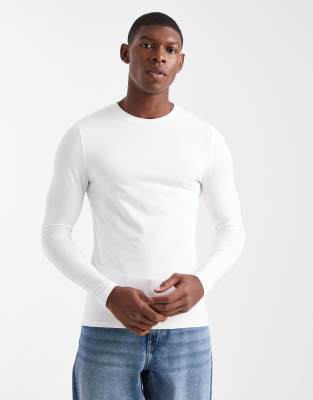 ASOS DESIGN - T-shirt moulant basiques à manches longues - Blanc