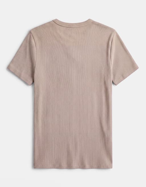 ASOS DESIGN - T-shirt moulant côtelé à col boutonné - Beige , 7 de 9