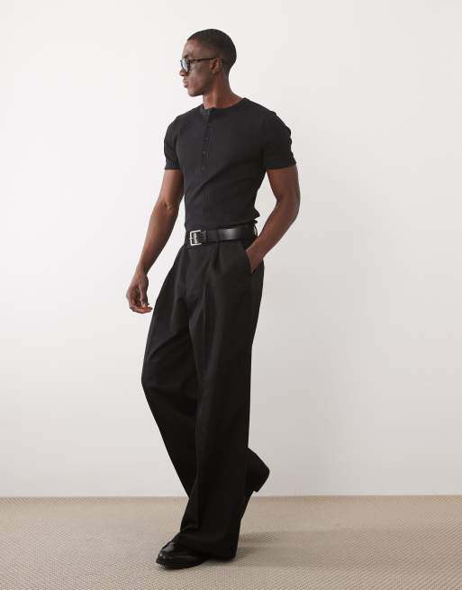 ASOS DESIGN - T-shirt moulant côtelé à col boutonné - Noir, 3 de 5