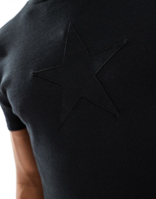ASOS DESIGN - T-shirt moulant côtelé avec appliqué - Noir, 4 de 4