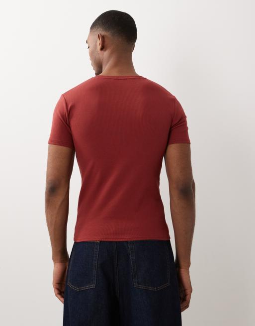 ASOS DESIGN - T-shirt moulant côtelé avec col à encoche - Bordeaux, 2 de 5