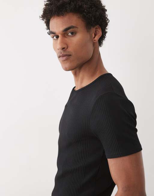 ASOS DESIGN - T-shirt moulant côtelé élégant avec encolure à encoche - Noir, 4 de 5
