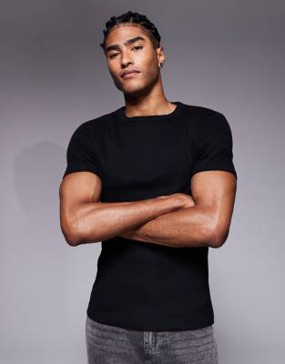 ASOS DESIGN - T-shirt moulant en tissu côtelé ultra épais - Noir