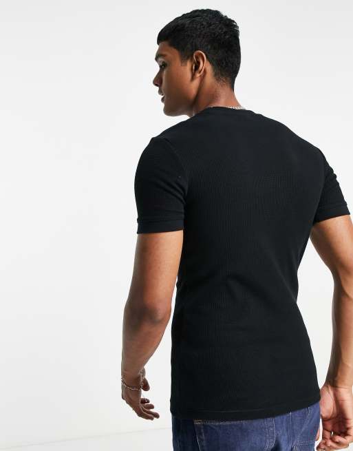 ASOS DESIGN - T-shirt moulant en tissu gaufré - Noir, 2 de 4