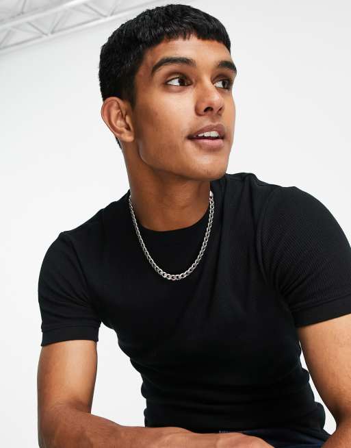 ASOS DESIGN - T-shirt moulant en tissu gaufré - Noir, 3 de 4