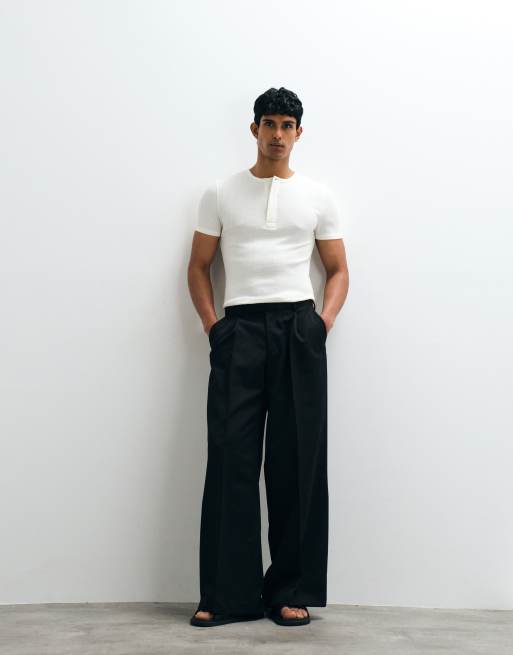 ASOS DESIGN - T-shirt moulant en tissu texturé à col boutonné - Crème , 2 de 5
