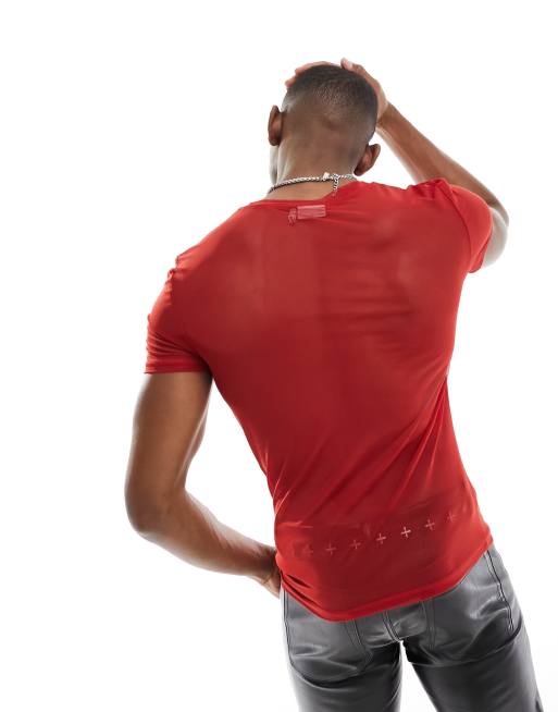 ASOS DESIGN - T-shirt moulant en tulle avec imprimé à strass - Rouge, 4 de 4