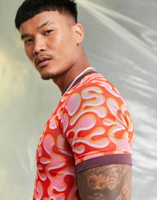 ASOS DESIGN - T-shirt moulant imprimé en tulle - Rose, 3 de 4