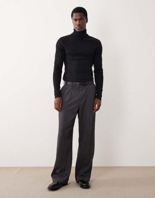 ASOS DESIGN - T-shirt moulant nervuré à manches longues et col roulé - Noir , 2 de 5