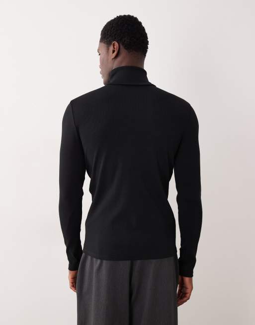 ASOS DESIGN - T-shirt moulant nervuré à manches longues et col roulé - Noir , 3 de 5