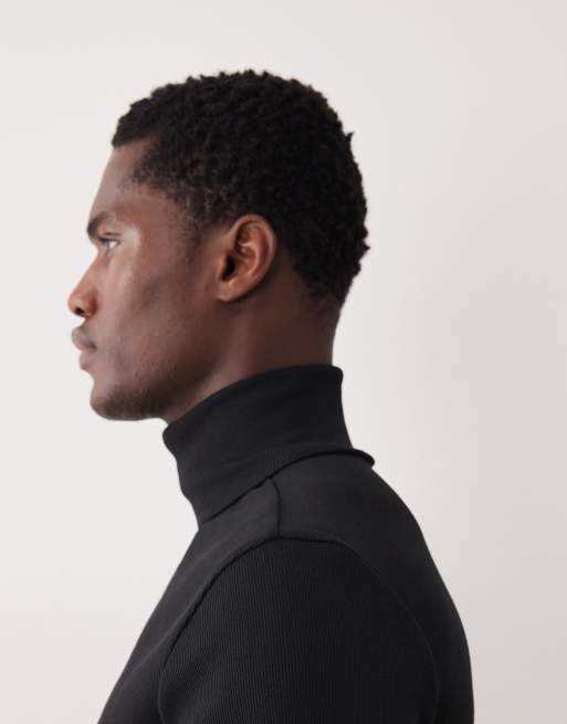 ASOS DESIGN - T-shirt moulant nervuré à manches longues et col roulé - Noir , 4 de 5