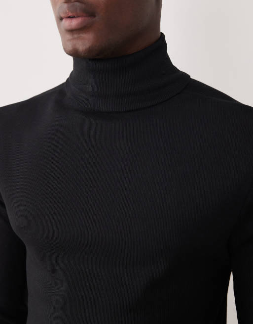 ASOS DESIGN - T-shirt moulant nervuré à manches longues et col roulé - Noir , 5 de 5