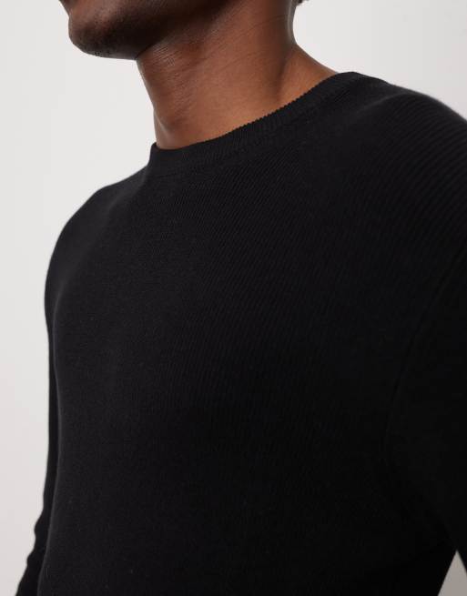 ASOS DESIGN - T-shirt moulant ras de cou en maille à manches longues - Noir, 5 de 5