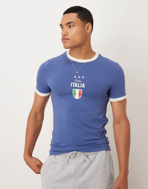 ASOS DESIGN - T-shirt moulant style football avec imprimé Italie - view 1