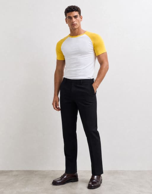 ASOS DESIGN t-shirt muscle fit raglan bianca e gialla, 8 di 10