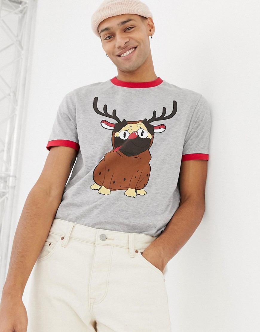 ASOS DESIGN - T-shirt natalizia von carlino a renna-Grigio