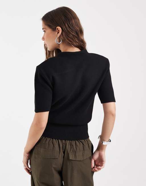 ASOS DESIGN t-shirt nera con collo alto, spalline e vita segnata, 4 di 4