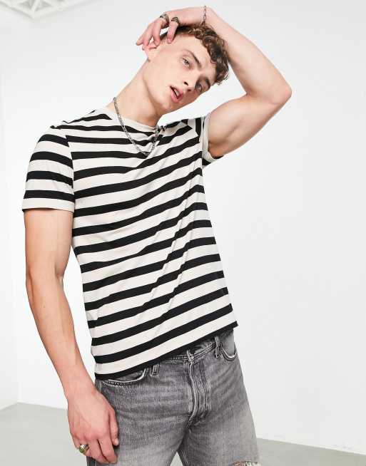 ASOS DESIGN - T-shirt nera ed écru a righe