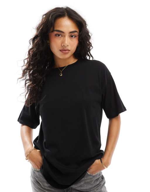 ASOS DESIGN - T-shirt nera taglio lungo