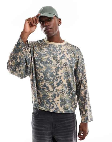 ASOS DESIGN – T-shirt o fasonie extreme oversize i pudełkowym kroju z długim rękawem ze sportowej siateczki w kamuflażowy wzór - view 1