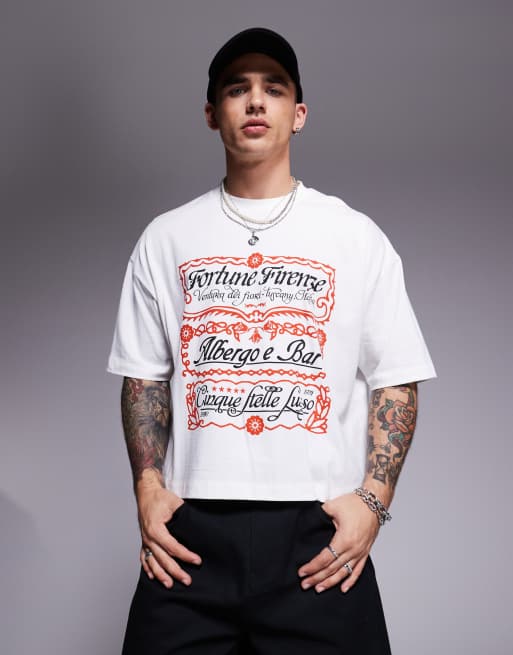 ASOS DESIGN – T-shirt o krótkim kroju oversize w kolorze złamanej bieli z grafiką z tekstem na piersi