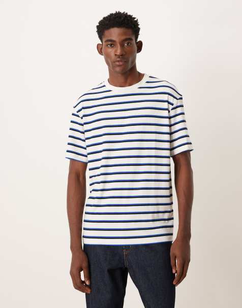 ASOS DESIGN relaxed t-shirt in blue and white stripe texture