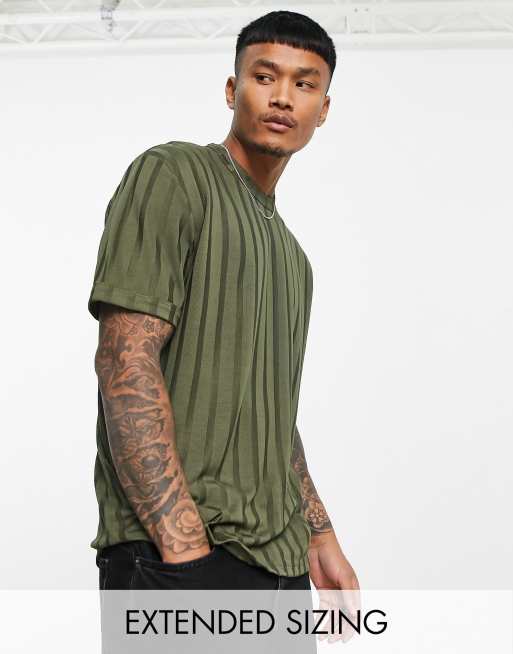 ASOS DESIGN – T-shirt o luźnym kroju w kolorze khaki w błyszczące paski