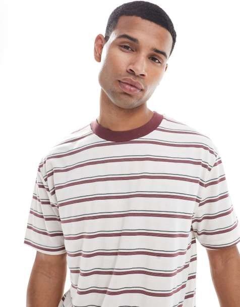 ASOS DESIGN relaxed t-shirt in burgundy and off white stripe
