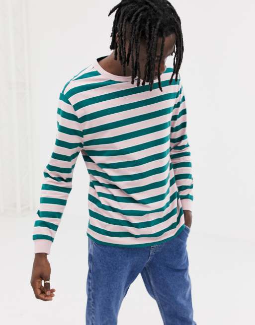 ASOS DESIGN – T-shirt o luźnym kroju z długim rękawem i wzorem w paski