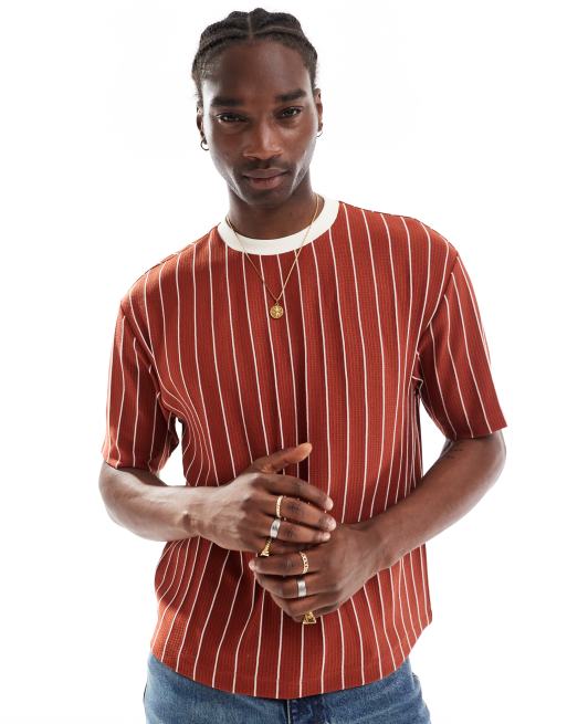 ASOS DESIGN – T-shirt o luźnym pudełkowym kroju w kolorze spieczonej pomarańczy w paski w sportowym stylu