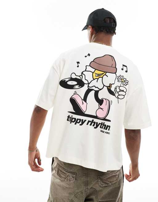 ASOS DESIGN – T-shirt o pudełkowym kroju oversize w kolorze ecru z grafiką