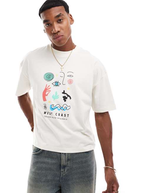 ASOS DESIGN – T-shirt o pudełkowym kroju oversize w kolorze złamanej bieli z abstrakcyjnym nadrukiem z przodu