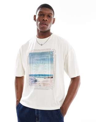 ASOS DESIGN – T-shirt o pudełkowym kroju oversize w spranym kolorze złamanej bieli z letnią grafiką - view 1