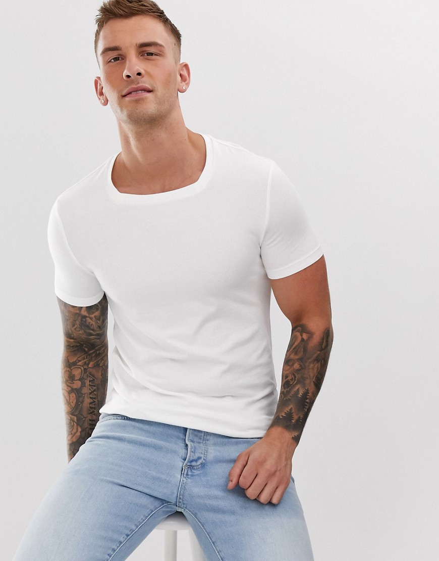 ASOS DESIGN - T-shirt organica attillata con scollo quadrato bianca-Bianco