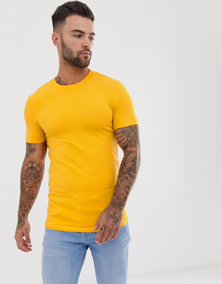 ASOS DESIGN - T-shirt organica attillata girocollo gialla-Giallo