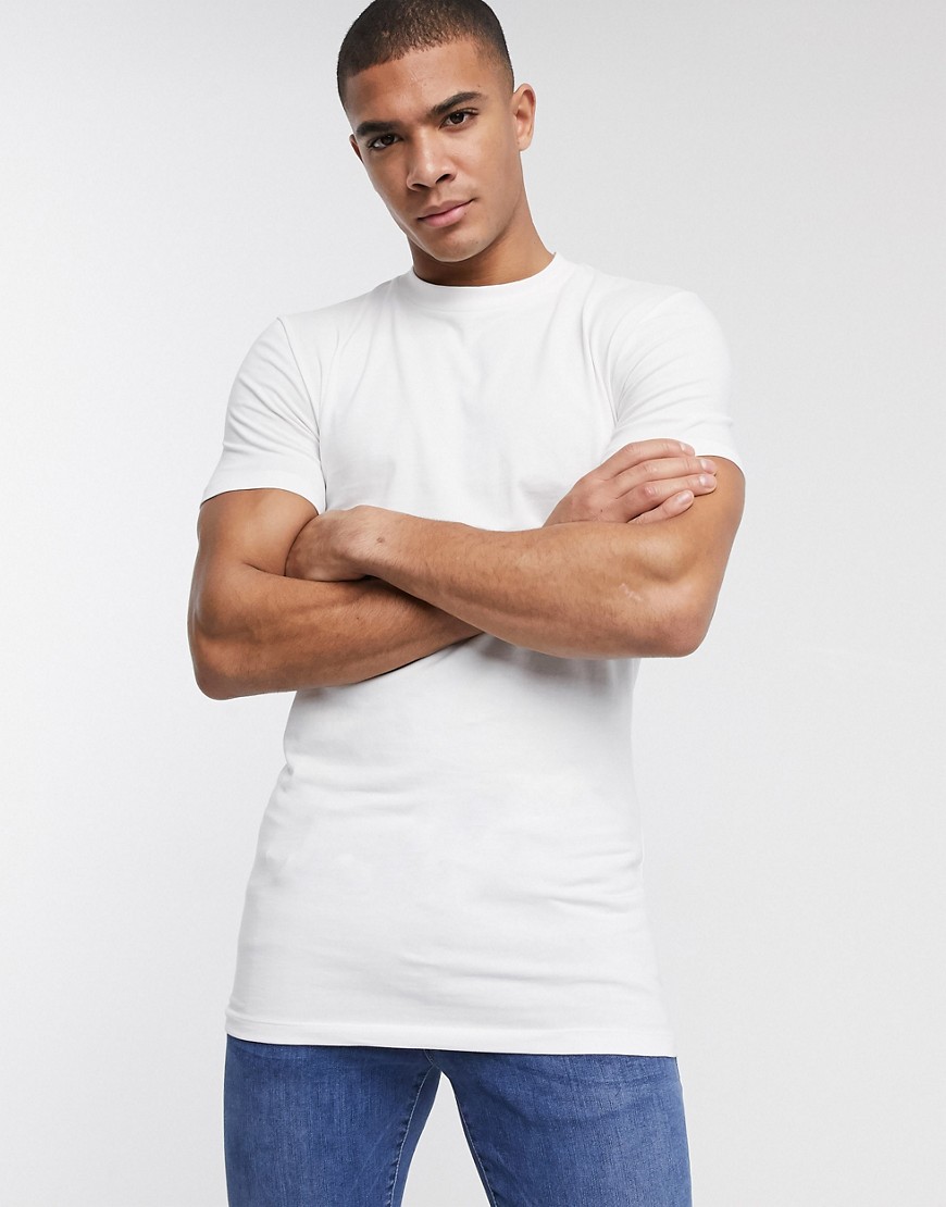 ASOS DESIGN - T-shirt organica lunga girocollo attillata bianca-Bianco