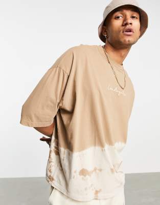 ASOS DESIGN - T-shirt oversize à broderie ville Los Angeles et effet tie-dye - Beige