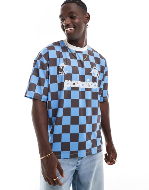 ASOS DESIGN - T-shirt oversize à carreaux avec imprimé « Paraiso » à l'avant